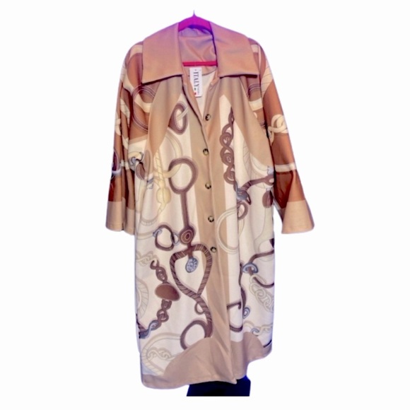 Brown, Beige, & Cream Oversized Coat w/Chain Links Pattern Design, NWT - Picture 3 of 13